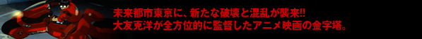 未来都市東京に、新たな破壊と混乱が襲来!!大友克洋が全方位的に監督したアニメ映画の金字塔。
